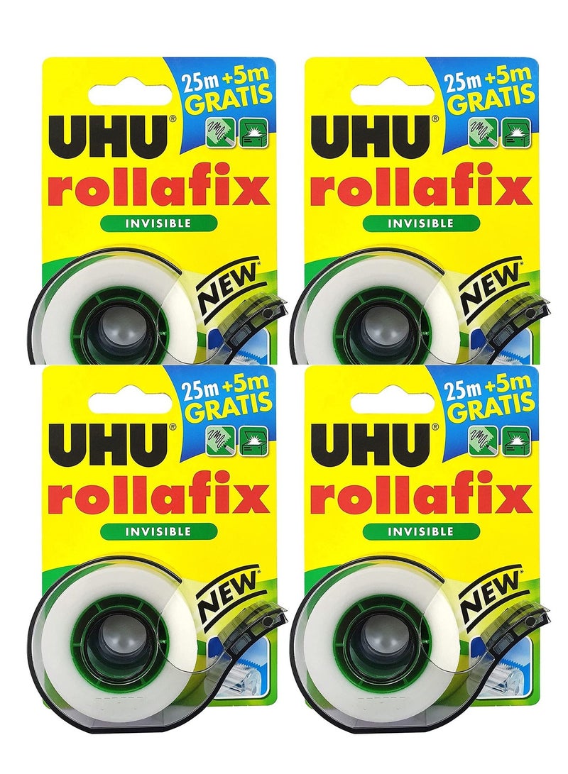 UHU 4-Piece Rollafix Invisible Stationery Office Adhesive Tape With Dispenser 19mm Width - Image 1
