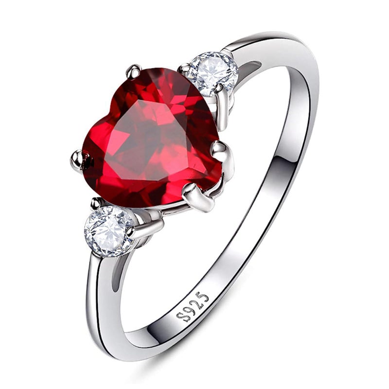 Yaresul Ruby Ring for Women Sterling Silver Red Heart Ring Ruby Engagement Promise Ring for Her Token of Love - July Birthstone Size 9 - Image 1