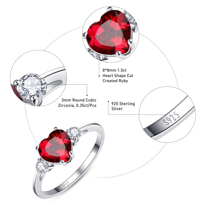 Yaresul Ruby Ring for Women Sterling Silver Red Heart Ring Ruby Engagement Promise Ring for Her Token of Love - July Birthstone Size 9 - Image 4