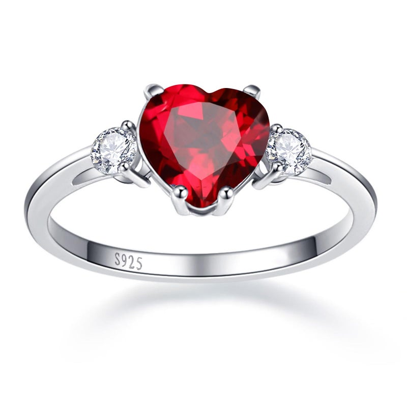 Yaresul Ruby Ring for Women Sterling Silver Red Heart Ring Ruby Engagement Promise Ring for Her Token of Love - July Birthstone Size 9 - Image 3