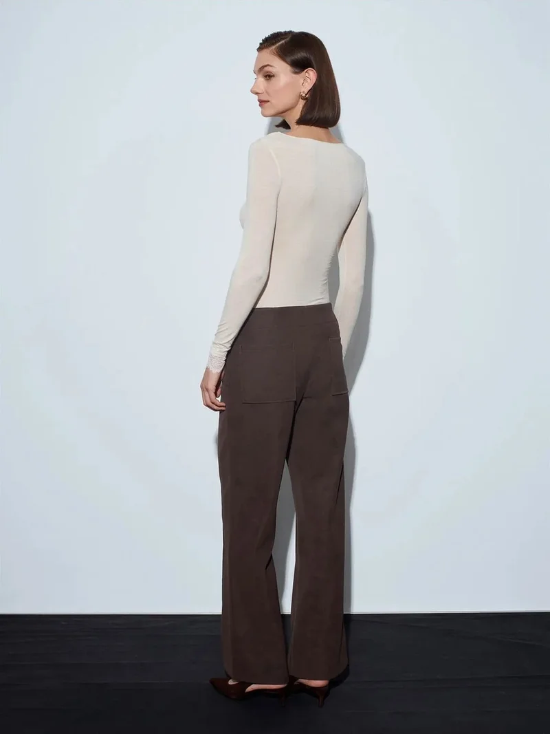 ديلفين Dilvin Women's High-Waist Wide-Leg Faux Leather Trousers