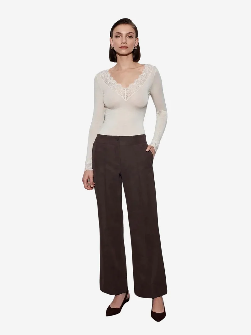 Dilvin DILVIN Women's High-Waist Wide-Leg Faux Leather Trousers
