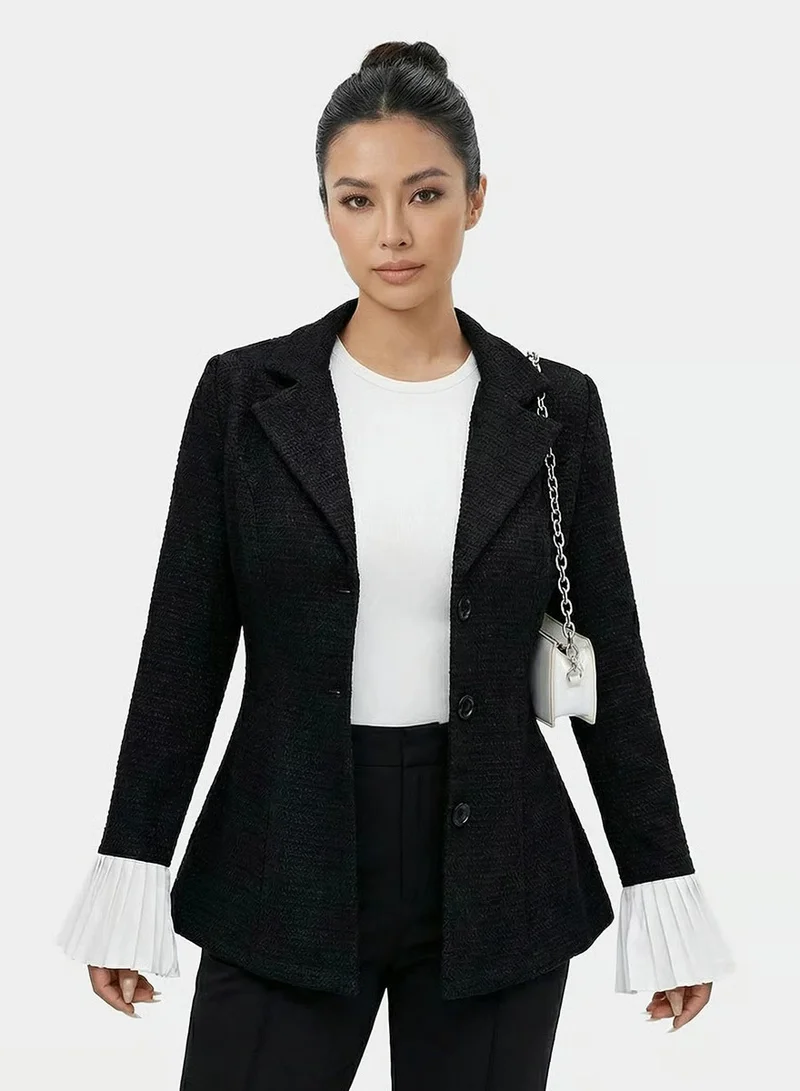 Take Two Tweed Look Pleated Cuff Blazer