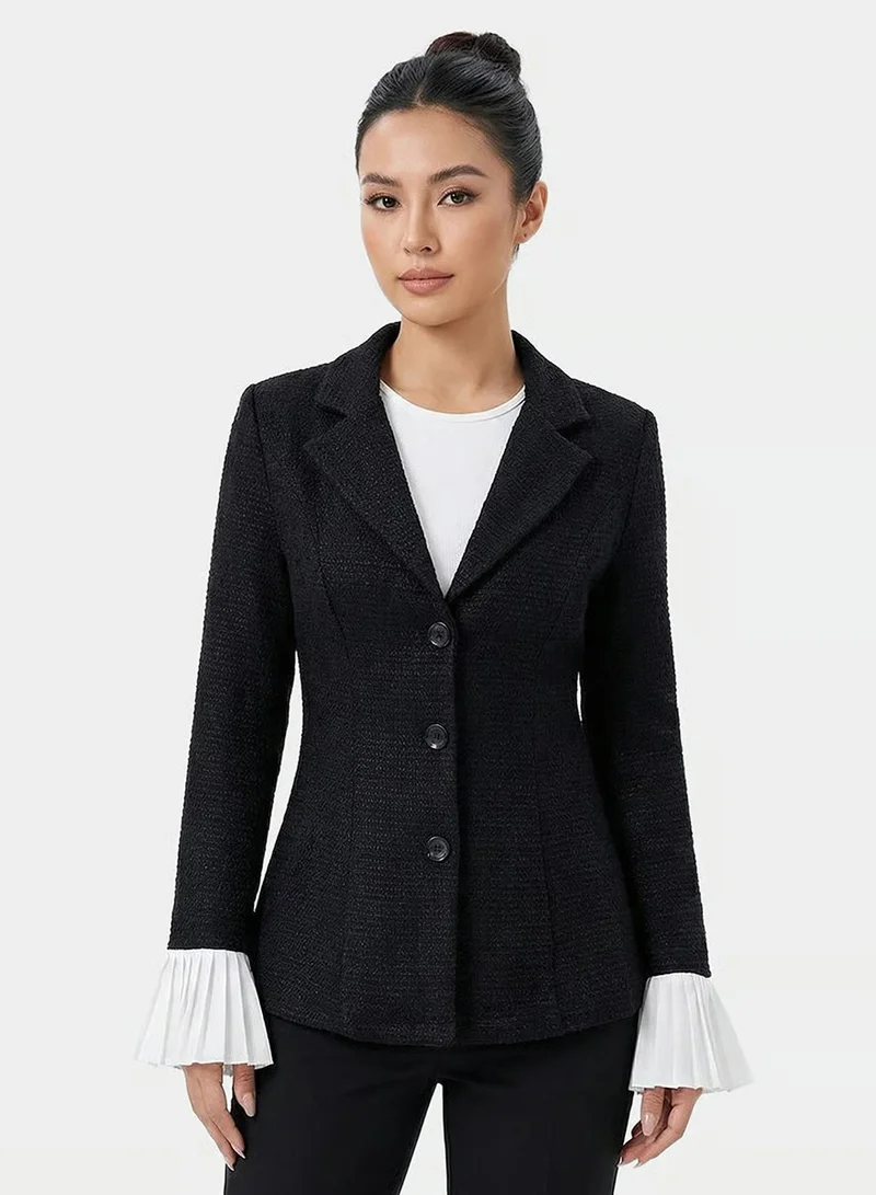 Take Two Tweed Look Pleated Cuff Blazer
