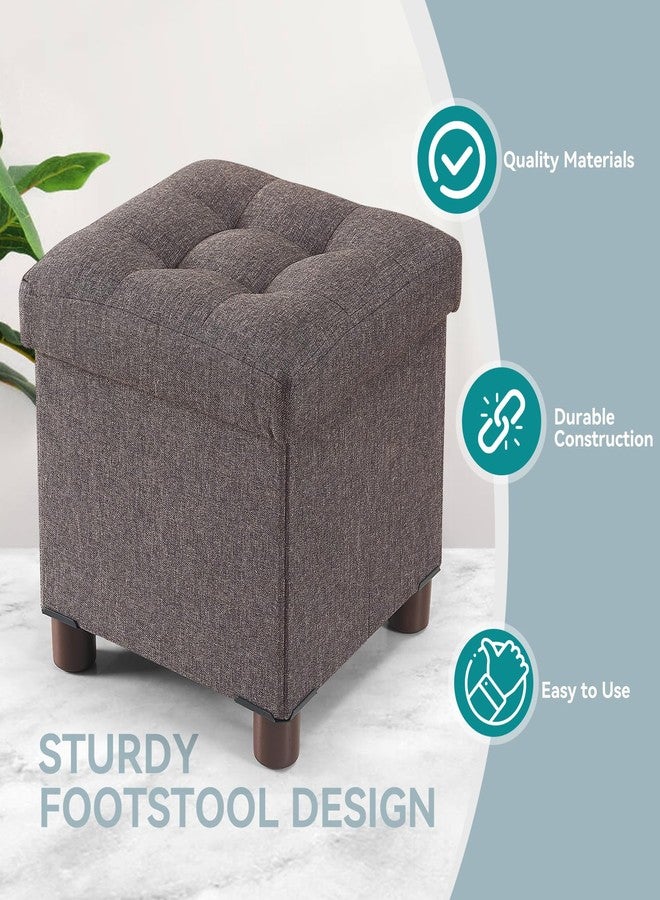 BRIAN & DANY Small Ottoman with Storage, Small Storage Ottoman, Folding Foot Stool with Wood Legs for Living Room and Bedroom Linen Rest Seat, 12.6"x12.6"x12.8" - Brown - Image 5