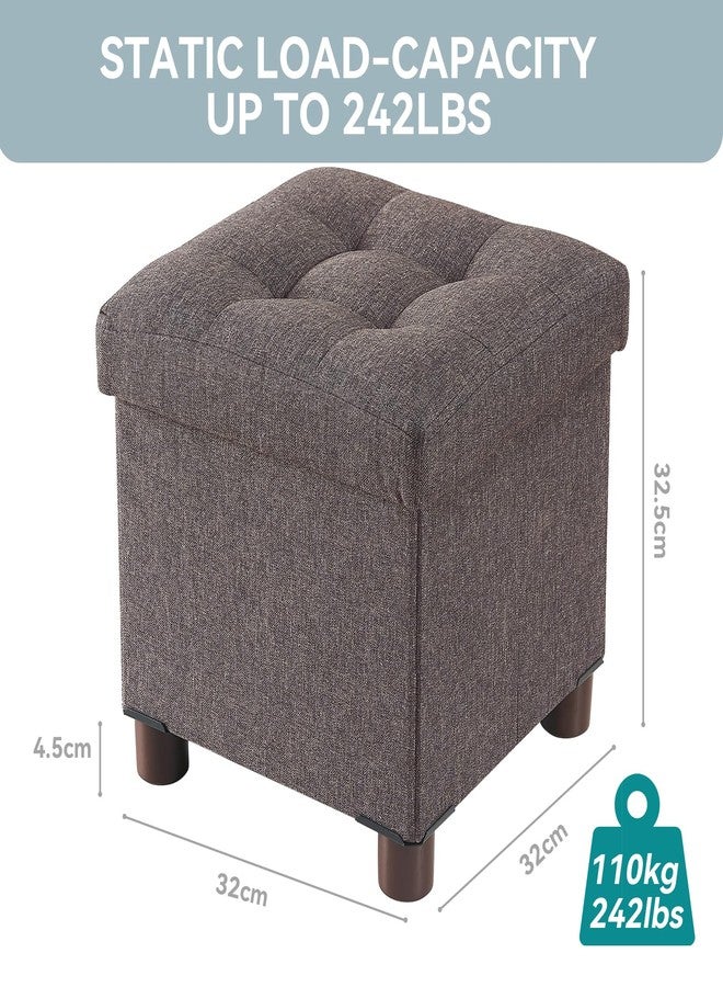 BRIAN & DANY Small Ottoman with Storage, Small Storage Ottoman, Folding Foot Stool with Wood Legs for Living Room and Bedroom Linen Rest Seat, 12.6"x12.6"x12.8" - Brown - Image 2