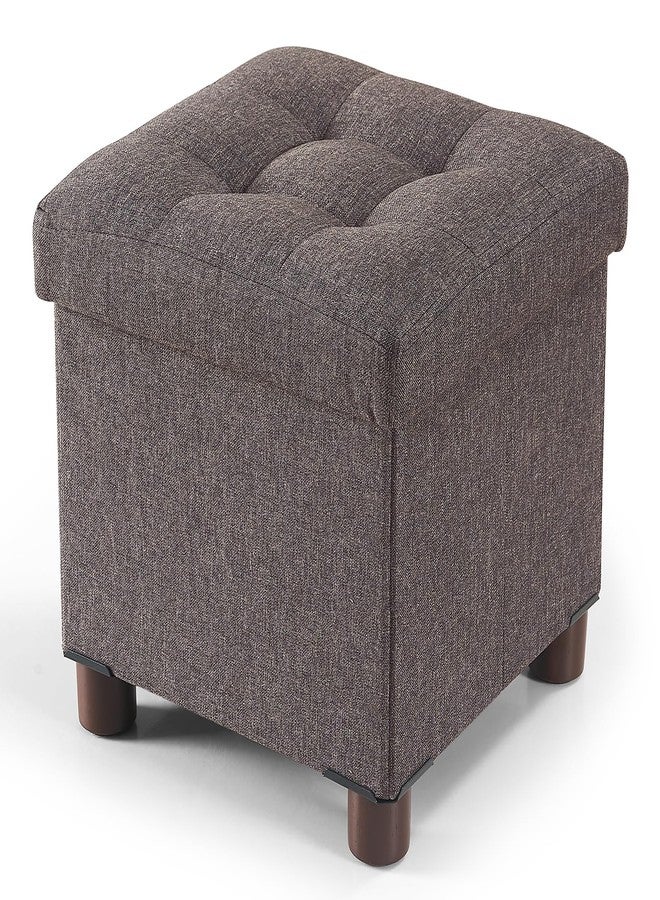 BRIAN & DANY Small Ottoman with Storage, Small Storage Ottoman, Folding Foot Stool with Wood Legs for Living Room and Bedroom Linen Rest Seat, 12.6"x12.6"x12.8" - Brown - Image 1