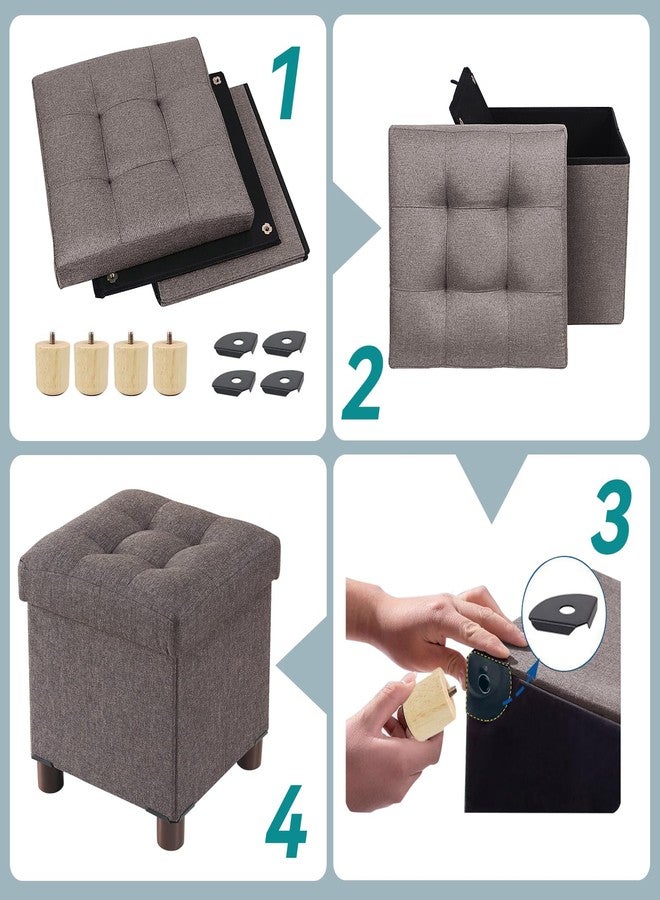 BRIAN & DANY Small Ottoman with Storage, Small Storage Ottoman, Folding Foot Stool with Wood Legs for Living Room and Bedroom Linen Rest Seat, 12.6"x12.6"x12.8" - Brown - Image 3