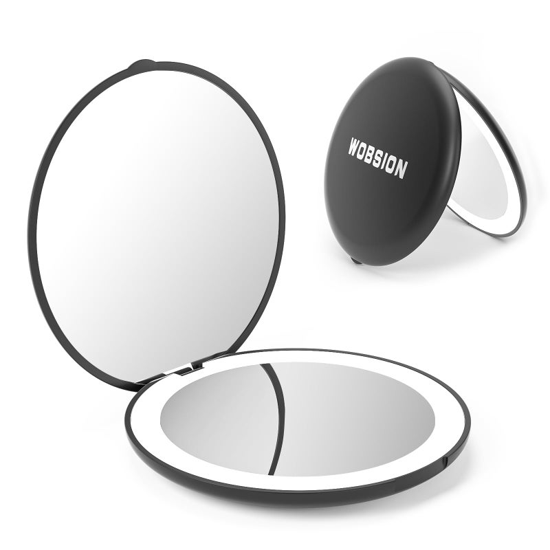 Wobsion Magnification Led Compact Mirror 1X/10X With Light Handheld 2-Sided Pocket Mirror Travel Makeup Mirror 3.5In For Purses Small Mirror For Handbag Black - Image 1