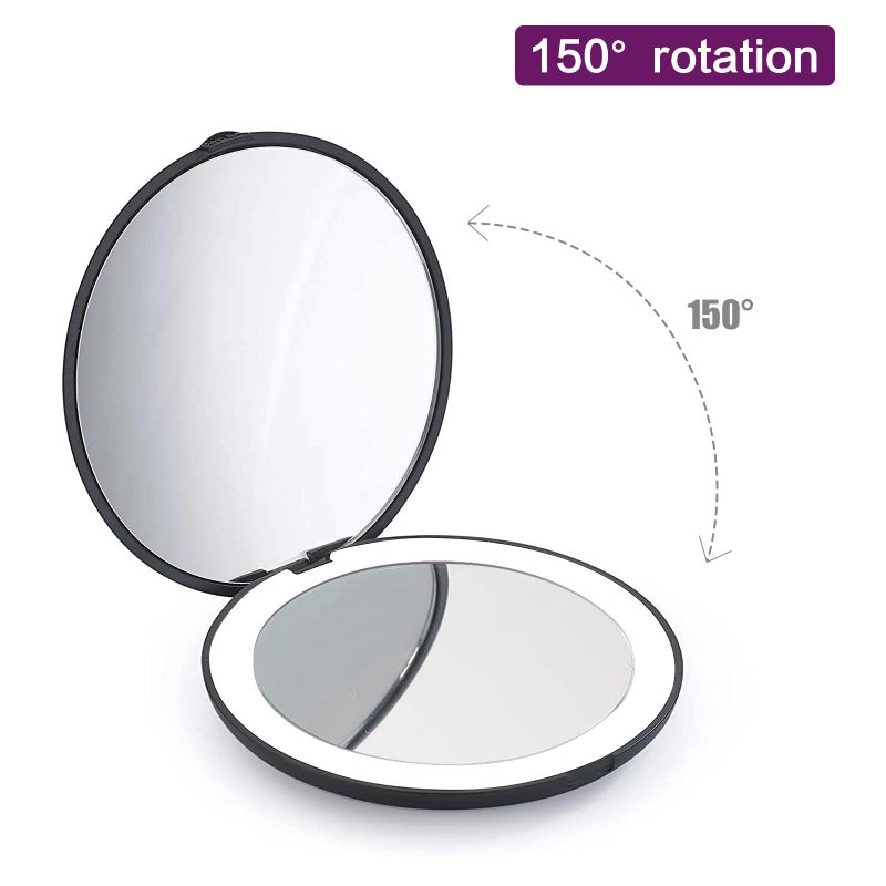 Wobsion Magnification Led Compact Mirror 1X/10X With Light Handheld 2-Sided Pocket Mirror Travel Makeup Mirror 3.5In For Purses Small Mirror For Handbag Black - Image 4