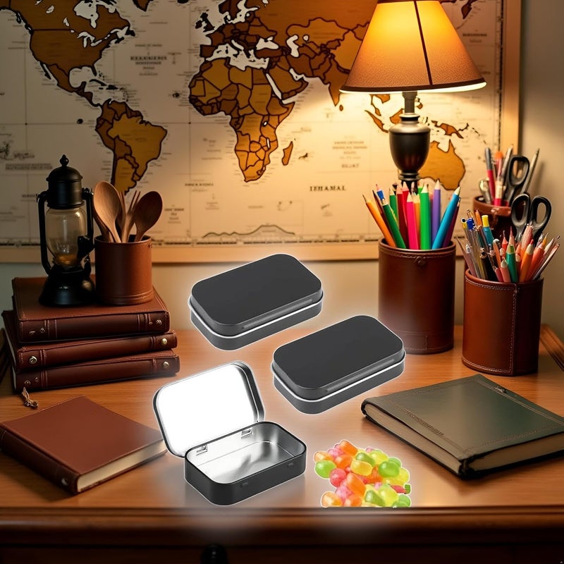 3Pcs Black Rectangular Small Tins with Lids Tin Boxes Tins Container Metal Empty Hinged Tin Storage Boxes for Candy Key Earrings Food Storage Home Decorative Accessories - Image 3