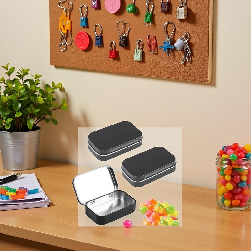 3Pcs Black Rectangular Small Tins with Lids Tin Boxes Tins Container Metal Empty Hinged Tin Storage Boxes for Candy Key Earrings Food Storage Home Decorative Accessories - Image 4
