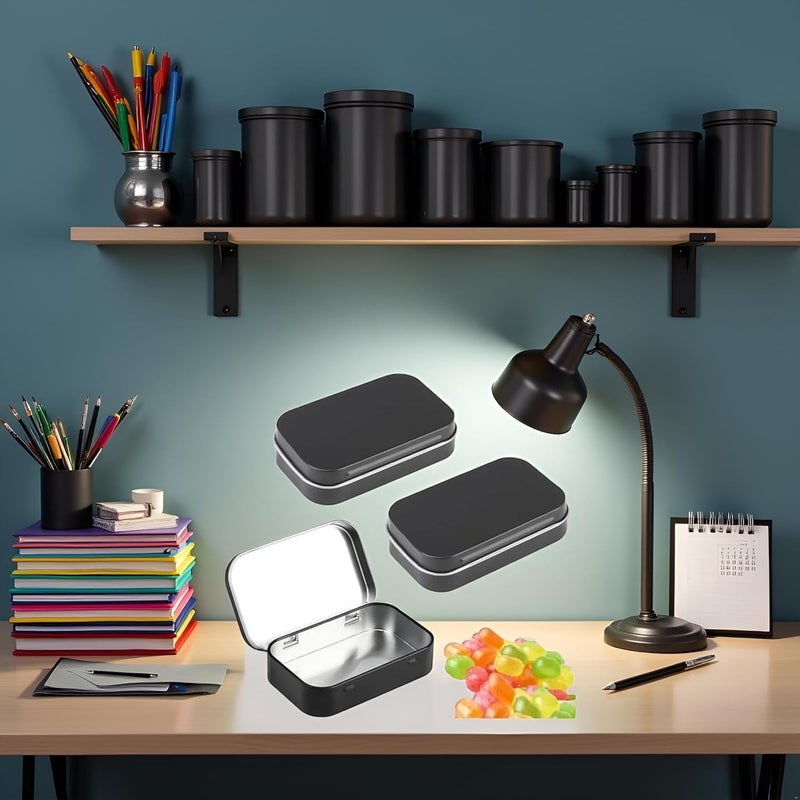 3Pcs Black Rectangular Small Tins with Lids Tin Boxes Tins Container Metal Empty Hinged Tin Storage Boxes for Candy Key Earrings Food Storage Home Decorative Accessories - Image 2