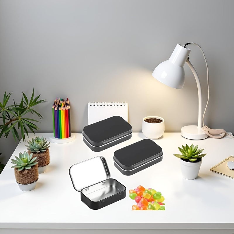 3Pcs Black Rectangular Small Tins with Lids Tin Boxes Tins Container Metal Empty Hinged Tin Storage Boxes for Candy Key Earrings Food Storage Home Decorative Accessories - Image 1