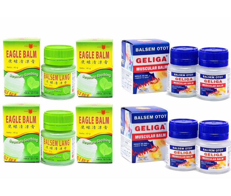 Muscle pain relief balm set - 20g (4 cans of Qaliqah - 4 cans of green balm)
