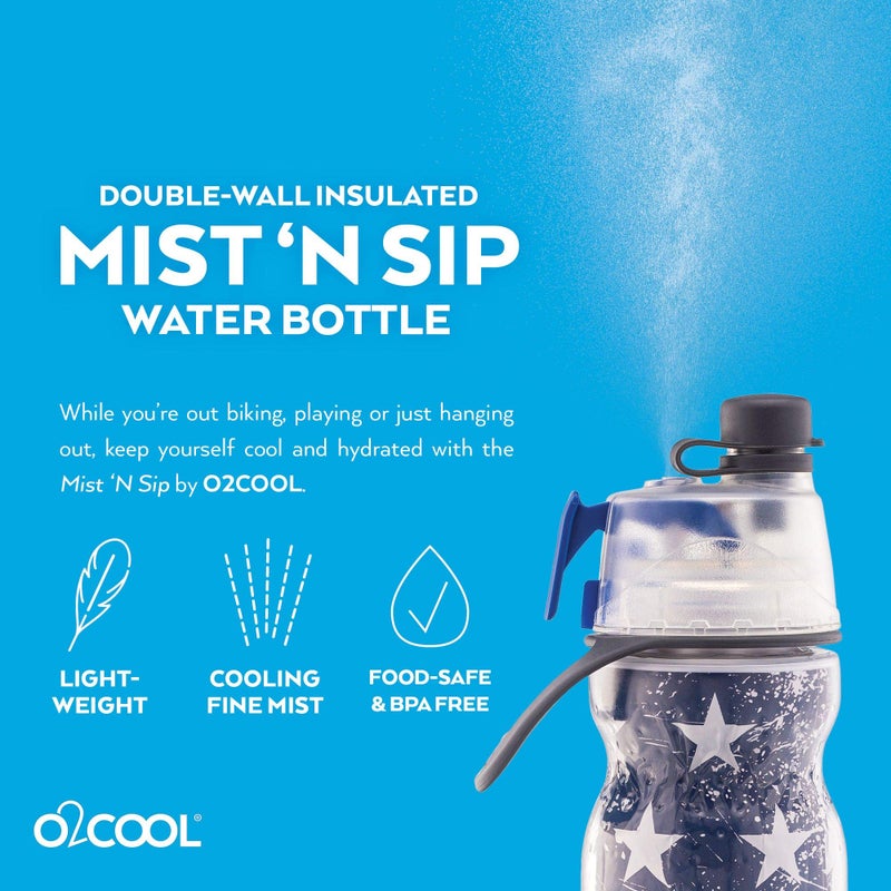 O2COOL Mist 'N Sip Misting Water Bottle 2-in-1 Mist And Sip Function With No Leak Pull Top Spout Sports Water Bottle Reusable Water Bottle - 20 oz (Patriot) - Image 5