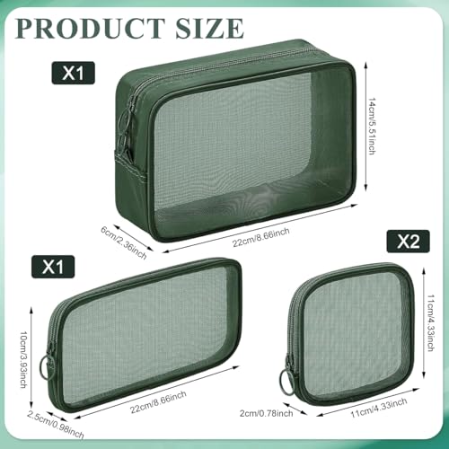 MAYCREATE® Makeup Organizer Bag 4pcs Set, Mesh Toiletry Makeup Pouch Bag Combo, 4 Sizes Zipper Cosmetic Pouch Bags Cash Pouches Accessories Organizer - Green - Image 2