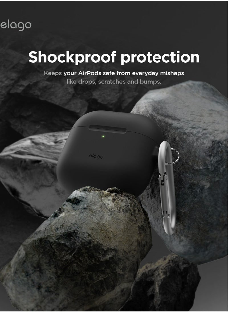 Elago - Silicone Hang Compatible with AirPods 4 Case Cover (2024) with Carabiner - Black - Image 1