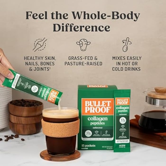 Bulletproof Unflavored Grass-Fed Collagen Peptides Powder Packets with Amino Acids for Skin, Bone and Joint Support, Pasture Raised, No Added Hormones, Pack of 15 - Image 4