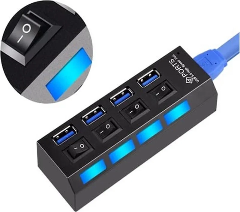 Space Shop 4 Port USB 3.0 Multiplexer Hub with LED On/off Switch