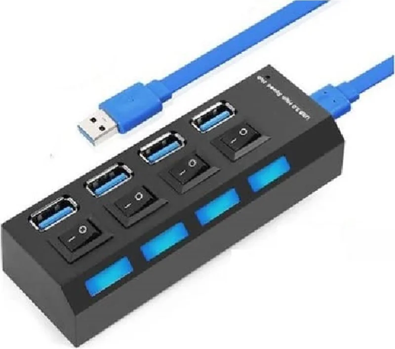 Space Shop 4 Port USB 3.0 Multiplexer Hub with LED On/off Switch