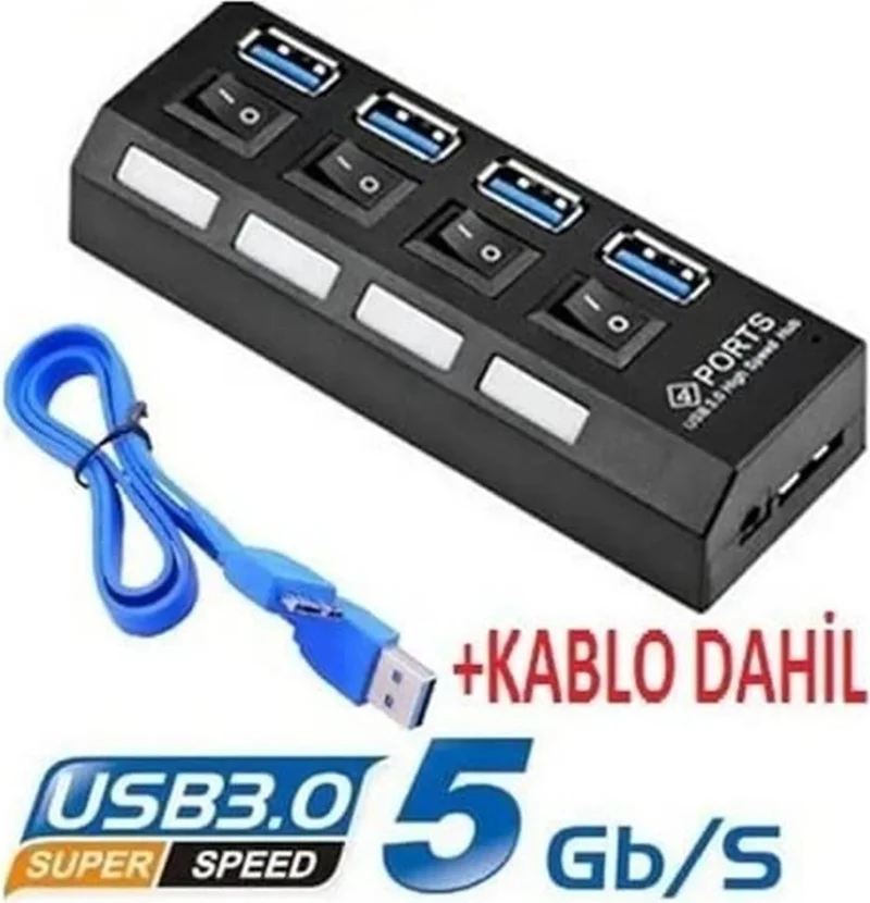 Space Shop 4 Port USB 3.0 Multiplexer Hub with LED On/off Switch