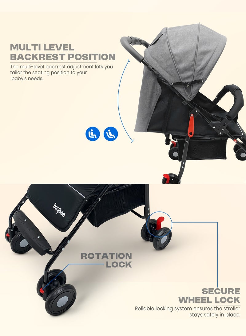 Baybee 2 in 1 Convertible Baby Pram Stroller for Newborn Babies with Adjustable Seat & Canopy, Bassinet, Parent Handle, Safety Guard & Storage | Baby Stroller for Toddlers 0-3 Years Boy Girl (Grey) - Image 5