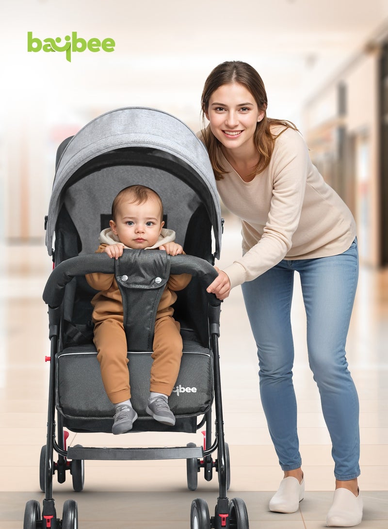 Baybee 2 in 1 Convertible Baby Pram Stroller for Newborn Babies with Adjustable Seat & Canopy, Bassinet, Parent Handle, Safety Guard & Storage | Baby Stroller for Toddlers 0-3 Years Boy Girl (Grey) - Image 2