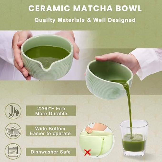 RANERANE Matcha Whisk Set  Matcha Bowl And Bamboo Matcha Whisk Scoop Spoon Sifter Whisk Holder 6Pcs Perfect Matcha Starter Kit For Matcha Tea Ceremony Green - Image 4