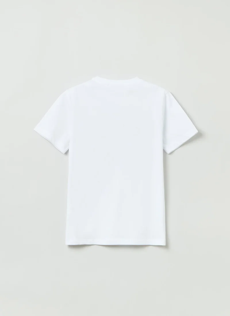 او في اس Cotton T-shirt with printed lettering