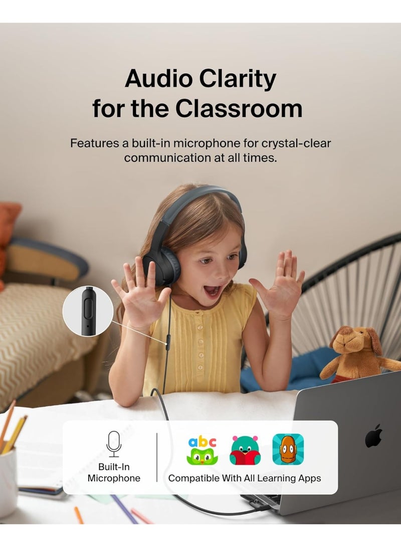 belkin SoundForm Mini Kids Wired Headphones with USB-C to 3.5mm Dongle, Built-in Mic & Fun Stickers, 85dB Max Volume – for Online Learning, Travel, Compatible with iPhone, iPad, Galaxy, etc - Black black - Image 4