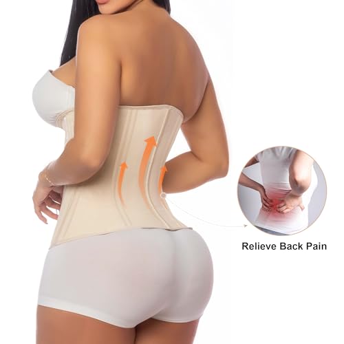 SHAPERX Waist Trainer for Women Underbust Corset Shapewear Tummy Control Workout Waist Cincher Body Shaper Zipper and Hooks, SZ7310-Beige-2XL - Image 2