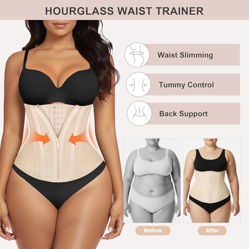 SHAPERX Waist Trainer for Women Underbust Corset Shapewear Tummy Control Workout Waist Cincher Body Shaper Zipper and Hooks, SZ7310-Beige-2XL - Image 5