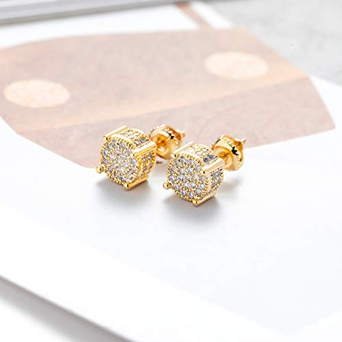 Senteria Iced Out Cubic Zirconia Screw Back 18k Gold Plated Round Stud Earrings For Men and Women Hypoallergenic Earring Micropave Hip Hop Jewelry SENTERIA - Image 3
