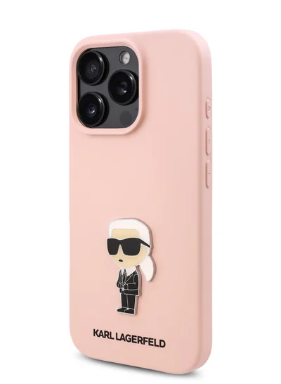 كارل لاغرفيلد جراب iPhone 16 Pro TPU سيليكون مع شعار Ikonik / غطاء خلفي محمي من السقوط / سهل التركيب / قبضة مريحة - وردي