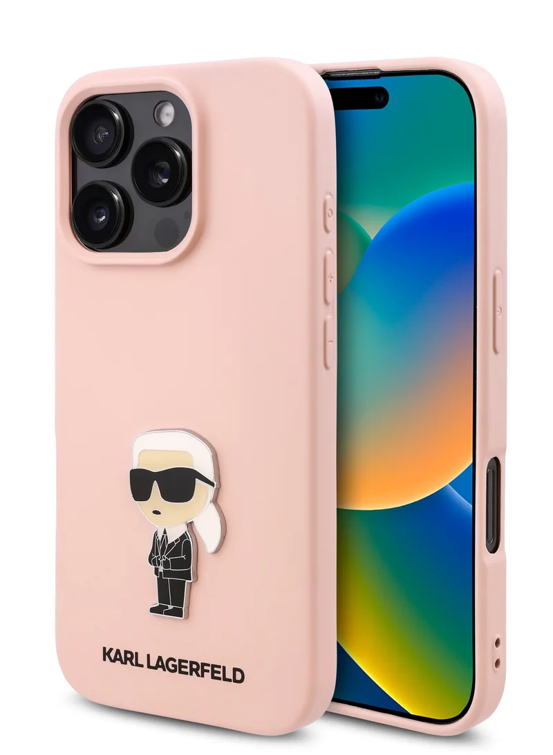 Karl Lagerfeld iPhone 16 Pro Case TPU Silicone with Ikonik Logo Hard Cover / Drop Protection Back Cover / Easy Snap On / Comfortable Grip - Pink