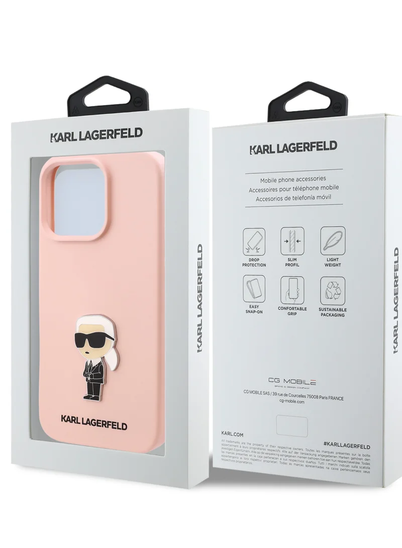 Karl Lagerfeld iPhone 16 Pro Case TPU Silicone with Ikonik Logo Hard Cover / Drop Protection Back Cover / Easy Snap On / Comfortable Grip - Pink