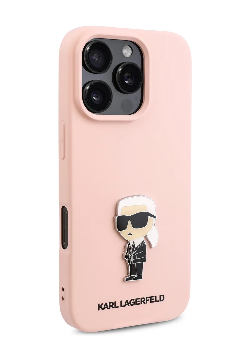 Karl Lagerfeld iPhone 16 Pro Case TPU Silicone with Ikonik Logo Hard Cover / Drop Protection Back Cover / Easy Snap On / Comfortable Grip - Pink