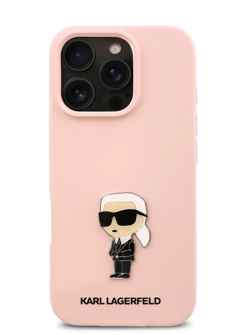 Karl Lagerfeld iPhone 16 Pro Case TPU Silicone with Ikonik Logo Hard Cover / Drop Protection Back Cover / Easy Snap On / Comfortable Grip - Pink
