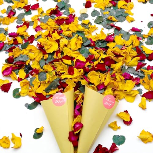 Koceko 2 QT Mix Biodegradable Flower Petals Confetti, 20+ Cups of Dried Roses & Eucalyptus Leaves, Real Petals for Wedding Parties Romantic Gifts, Flower Girl Bridal - Image 1