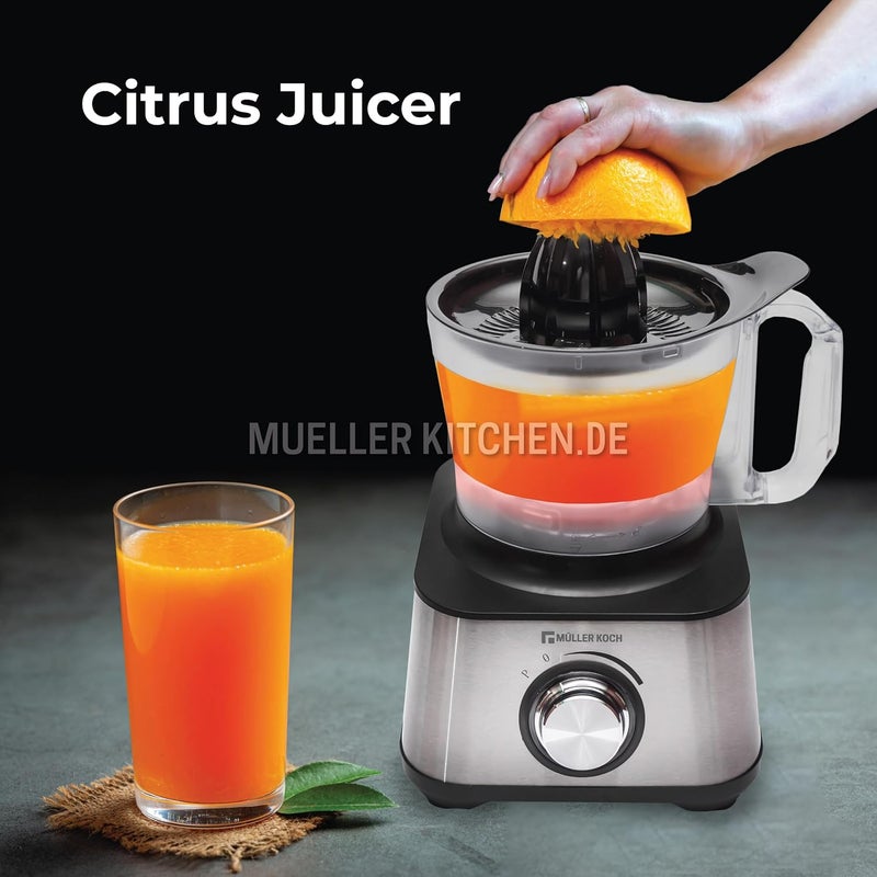 Müller Koch مولر كوخ MK-6021 محضر طعام متعدد الوظائف، خلاط، نظام خلط، عصارة حمضيات (1000 واط، إعداد مضغوط 5 في 1، هيكل من الفولاذ المقاوم للصدأ و 12 ملحق قابل للفصل) - Image 4