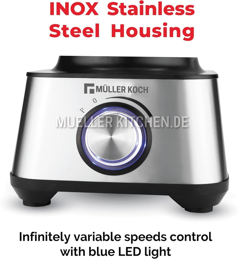 Müller Koch مولر كوخ MK-6021 محضر طعام متعدد الوظائف، خلاط، نظام خلط، عصارة حمضيات (1000 واط، إعداد مضغوط 5 في 1، هيكل من الفولاذ المقاوم للصدأ و 12 ملحق قابل للفصل) - Image 3