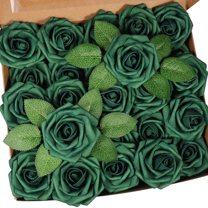 50PCS ARTIFICIAL FLOWERREAL TOUCH FOAM ROSES WSTEM DIY FOR WEDDING BOUQUET CENTERPIECES PARTY SHOWER HOME DECORGREEN BOXPACK