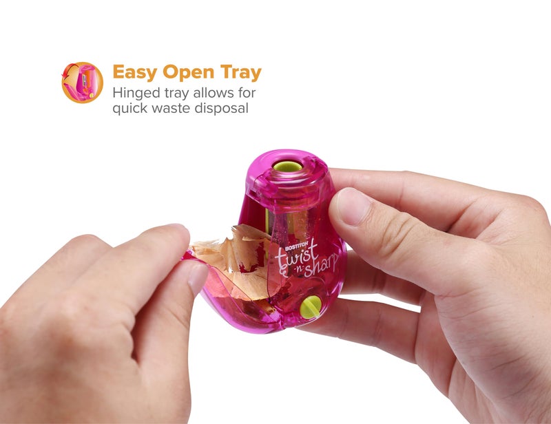 Bostitch Office Twist-n-Sharp Pencil Sharpener, for Kids & Colored Pencils, Assorted Colors (PS1-PINK-EC) - Image 3