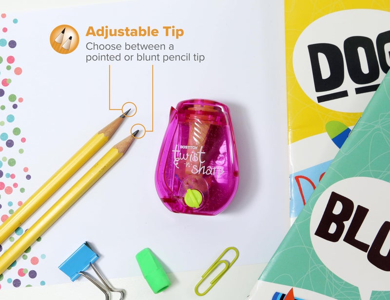 Bostitch Office Twist-n-Sharp Pencil Sharpener, for Kids & Colored Pencils, Assorted Colors (PS1-PINK-EC) - Image 2