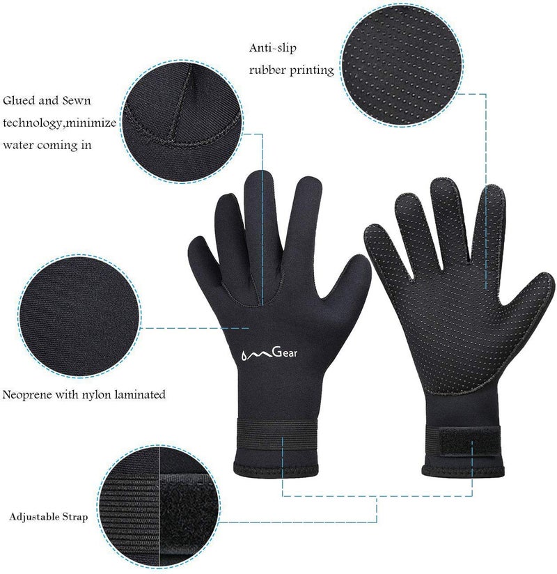 OMGear Neoprene Gloves Diving Wetsuit Gloves 3mm 5mm Glued Anti-Slip Flexible Thermal with Adjustable Waist Strap for Snorkeling Scuba Diving Surfing Kayaking Rafting Spearfishing Sailing (5mm BK, L) - Image 3
