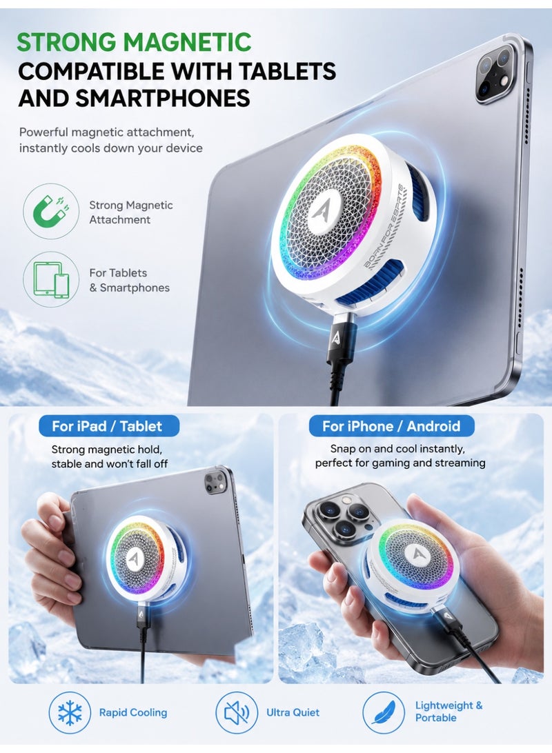 Piva B3 Phone & iPad Cooler, 25W Magnetic Cooling Fan, Ultra-Quiet Portable Cooling Pad, Strong Magnetic Attachment and Clips for iPhone, Android, RedMagic & iPad – Built for Intense Gaming, Perfect for FPS Games like PUBG Mobile & Call of Duty Mobile - Image 3