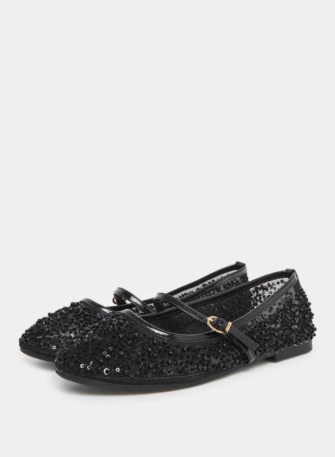 ستايلي أحذية باليرينا سوداء مرصعة بالترتر