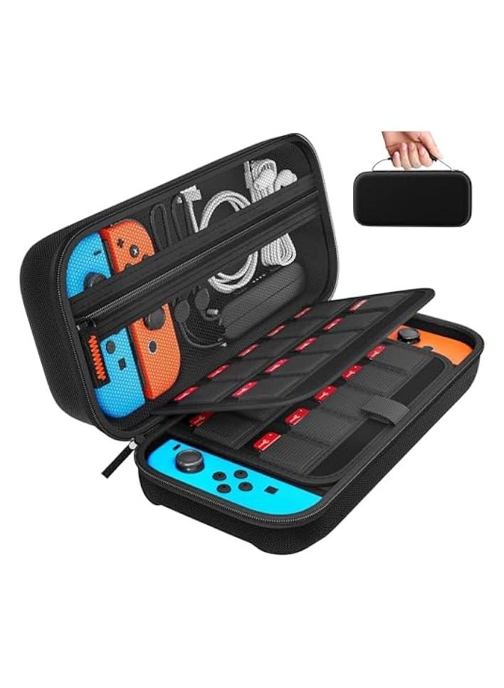 PROMASS Switch Carrying Case Compatible with Nintendo Switch/Switch OLED, with 20 Games Cartridges Protective Hard Shell Travel Carrying Case Pouch for Console & Accessories, Black - Image 1
