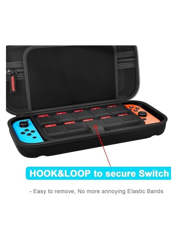 PROMASS Switch Carrying Case Compatible with Nintendo Switch/Switch OLED, with 20 Games Cartridges Protective Hard Shell Travel Carrying Case Pouch for Console & Accessories, Black - Image 2